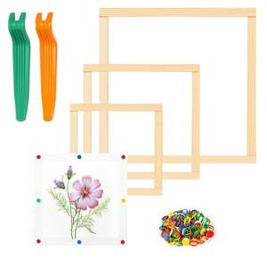 lot 6237 image: 6 Pair Stretcher Bar Set, 3 Size Wooden Needlepoint Stretcher Bars with Thumb Tacks and Tacks Remover, DIY Canvas Splicing Stretcher Frames for Embroidery Crafts Art Accessories