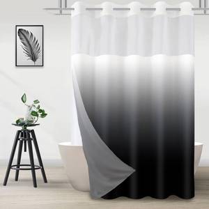 lot 6245 image: TWLSNCD No Hook Shower Curtain with Snap in Liner, Black and White Shower Curtains and Liner Set, Ombre Black Hotel Fabric Bath Curtain for Bathroom, Mesh Top Window Waterproof Washable, 71 x 74