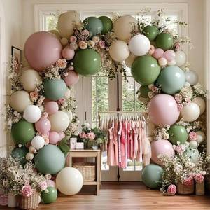 lot 6260 image: Sage Green Pink Balloon Garland Double Stuffed Dusty Pink Green White Sand Balloons Rose Cream Balloon Arch Kit for Birthday Baby Shower Gender Reveal Wedding Wild Flower Floral Party Decorations