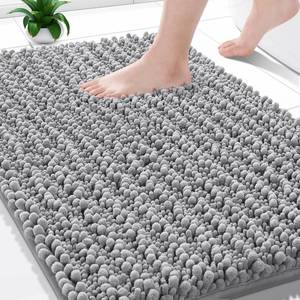 lot 6261 image: Yimobra Bathroom Rugs Non Slip Washable - Ultra Soft Absorbent Chenille Bath Mat, Quick Dry Shaggy Floor Carpet for Tub Shower, Gray Home Decor Accessories, 24x17 Inch