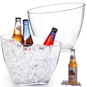 lot 6262 image: Lawei 2 Pack Acrylic Ice Bucket, 5.2L Clear Plastic Champagne Wine Bucket Chiller, Oval Bar Ice Cooler Container, Food Grade Beverage Storage Tub for Champagne, Beer Bottles, Drinks, Bar and Parties