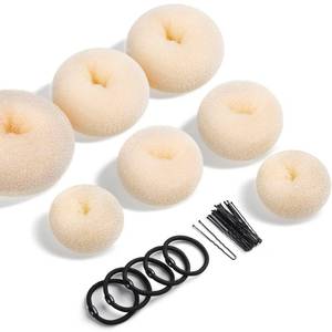 lot 6263 image: Teenitor Donut Bun Maker Set - Hair Bun Ring with 5 Bands, 20 Bobby Pins & 7 Chignons (2 Small, 2 Medium, 1 Large, 1 Extra-Large) for Hairstyles in Beige