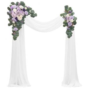 lot 6275 image: Floroom Arch Flowers with Drapes Kit (Pack of 4) - 2pcs Artificial Lilac Lavender Purple Floral Swag Arrangement with 2pcs Draping Fabric for Wedding Ceremony Arbor and Reception Backdrop Decoration