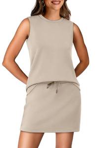lot 6278 image: WIHOLL Two Piece Sets for Women Going Out Summer Active Wear Business Casual Outfits 2 Piece Skirt Shorts Sets Workout Matching Athletic Clothing 2026 Spring Jogger Athleisure Beige M