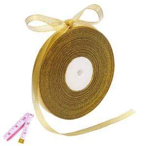 lot 6284 image: 50 Yards Gold Glitter Ribbon 38 Inch, Sparkly Thin Solid Fabric Ribbon for Gift Wrapping, Crafts, Holiday Wedding Birthday Party Decoration Floral Bouquet, Metallic Gold Ribbon Roll