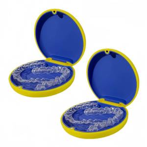 lot 6297 image: Maoerdental 2PCS Retainer Case Compatible with Invisalign,Cute Slim Aligner Case,Customized Magnetic Closure Orthodontic Retainer Cases (2 Pack Yellow  Navy Blue Silicone)