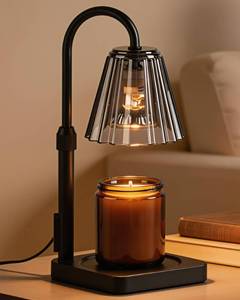 lot 11552 image: Fubink Candle Warmer Lamp with Timer & Dimmer, Shatterproof PC Shade, Adjustable Height for Jar Candles up to 5.3 Tall, Modern Black Electric Wax Melt Warmer for Bedroom Dorm Office, Gift, 2 Bulbs