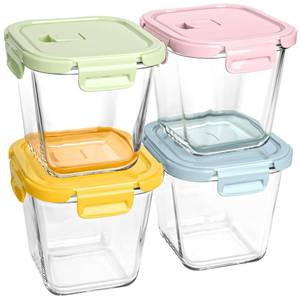 lot 11556 image: Susukkie Glass Soup Containers with Lids 32oz - Borosilicate Glass Storage Containers 4 Cup, Freezer to Microwave Safe, Airtight Leak Proof, Square Meal Prep Containers for Lunch Travel- 4 Pack