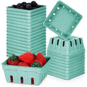 lot 11558 image: Reallnaive 50 Pack Green Pulp Fiber Berry Baskets 12 Pint, Small Molded Produce Vented Basket for Strawberry, Blueberry, Raspberry, Vegetables, Farmers Market, Fruit Picking, Garden Harvest, Party