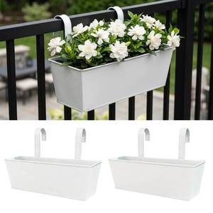 lot 11563 image: LaLaGreen Rail Planters (16 Inch, 2 Pack) White Metal Rectangle Plants Boxes Hanging Flower Pots Outdoor Planter Patio Decor Apartment Balcony Deck Railing Fence Rail Decorations Garden Baskets Pot