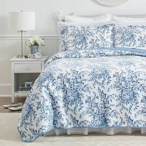 lot 11568 image: Laura Ashley - King Quilt Set, 100% Cotton Cover with Cotton Blend Fill, Prewashed for Softness, Reversible Floral Bedding with Matching Shams (Pink)
