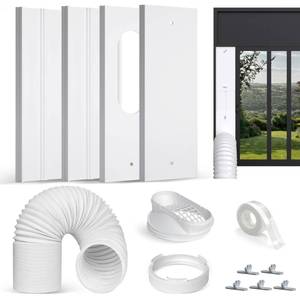 lot 11573 image: Plusluck Upgraded Portable Air Conditioner Window Vent Kit, With 5.9 Exhaust Hose, 4 Slide Seal Plates, Universal Coupler, Adjustable AC Vent Kit Ducting Universal for Horizontal & Vertical Windows (Small Use)