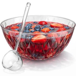 lot 11589 image: Yiyiring Premium Quality Plastic Punch Bowl with Ladle, 1.4 Gallon Diamond Texture Punch Bowl with Clear Plastic Serving Spoon 5.6 Quart Large Serving Dish for Parties, Holidays, and More