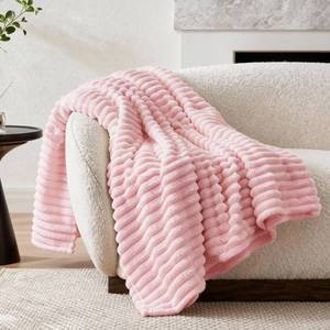 lot 11594 image: Nookly Pink Fleece Throw Blanket for Couch, Soft Lightweight Ribbed Plush Blanket for Sofa and Bed, All-Season Cozy Striped Throw for Women Girl 50x60 Inches