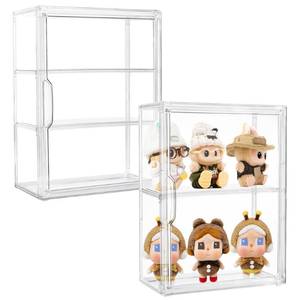 lot 11606 image: Acrylic Display Case for Collectibles 3 Tier Figure Display Case with 2 Movable Plates Clear Display Cases for Figures with Magnetic Door Tall Display Box, 2 Pack