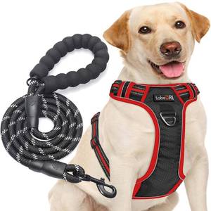 lot 11614 image: tobeDRI No Pull Harness Adjustable Reflective Oxford Easy Control Medium Large Dogs with A Free Heavy Duty 5ft Leash BlackRed HarnessLeash (E-DH F 004) (No Leash)