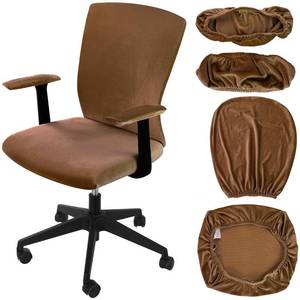lot 11615 image: Tallew 4 Pcs Office Chair Covers Set Computer Universal Protective Stretchable Chair Seat Covers Desk Armrest Slipcovers Pads Office Cushion Backrest for Rotating(Brown)