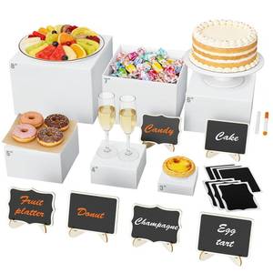lot 11618 image: Navatiee 6PCS White Buffet Risers, Food Risers for Buffet Table, Acrylic Nesting Display Stands (3-8), with 6 Mini Signs & 2 Markers for Party Catering, Desserts & Jewelry