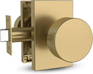 lot 12015 image: Mega Handles Laura Passage Door Knobs - 1 Pack Reversible Interior Door Knobs, Heavy Duty Passage Gold Door Knob for Closet & Hallway, No Lock, Fits All Standard Door Sizes - Satin Brass