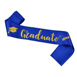 lot 12017 image: Graduate Sash Class of 2026 Finally Graduated Cheerleader Senior Sashes Glitter Letter for Graduation Party Supplies, Blue Gold