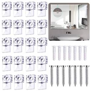 lot 12022 image: 20-Piece Mirror Holder Clip Glass Crystal Clear Plastic Mirror Clip Fixing Clip Kit with Screws and Mirror Hanging Kit (Silver)