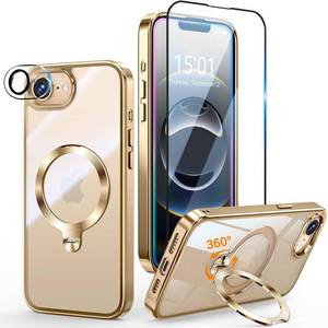 lot 12025 image: Yondcd Tri-Shield Protection for iPhone 17e16e Case with 360° Spin Stand Compatible with MagSafe Magnetic CD Ring Screen & Camera Lens Protector Shockproof Plating Never-Yellowing, Gold-6.1