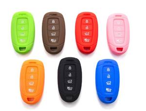 lot 12030 image: LIGHTKOREA 4 Button Silicone fob Remote Smart Key Case Protector Cover Accessories Compatible with Hyundai 2018 2019 2020 Kona i30 Tucson Santa Fe Azera Santa Fe Veloster (Brown  Random)