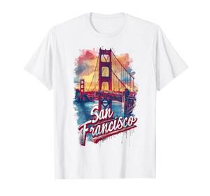 lot 12032 image: San Francisco Golden Gate Bridge Watercolor Souvenir T-Shirt (Size S)