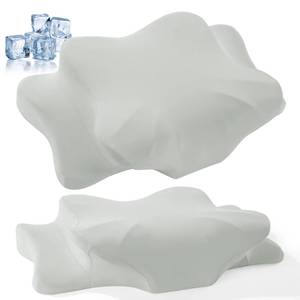 lot 12033 image: HOMBYS 2-Pack Cooling Cervical Pillowcases (Only Pillowcase), Butterfly-Shaped Contour Pillow Cover with Zipper, Cervical Neck Pillow Case for Side Back Stomach Sleepers (Gray)