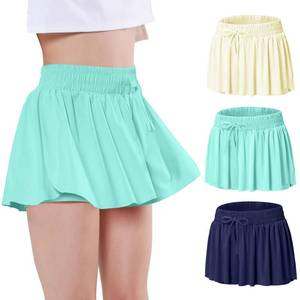 lot 12080 image: EXARUS 3 Pack Girls Shorts Butterfly Athletic Flowy Skort Dance Cheer Outfits Teen Running Skirts Preppy Tennis 2 in 1 Flutter Gym Sports Workout Kids Youth Tween Summer Clothes Blue Green Yellow 12Y (Missing One Pair)