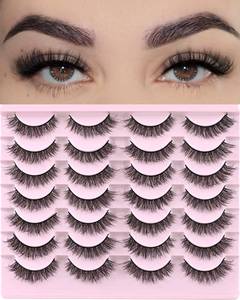 lot 12098 image: FARRED Natural Lashes Short Eyelashes Wispy False Mink Lash Pack 14 Pair Natural Look Fluffy Cat Eye Strip Eyelash Small Fake Lashes Full Pesta�as Sets for MUA and Beginners Daily Makeup (F1  8-14mm)