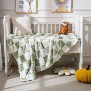 lot 12106 image: Yagle Mate Fleece Baby Blanket for Boys 3D Checkerboard Design, Warm Cozy and Fluffy Infant Newborn Toddler Small Receiving Blankets for Crib Stroller, 30x40 Inches, Green
