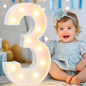 lot 12108 image: Pooqla Large Light Up Numbers for 3rd Birthday Decorations, 12.6 in Tall White Plastic Marquee Numbers Sign Party Decorations, Gift for Girls Boys Night Light Wedding Anniversary Decor, Big Number 3