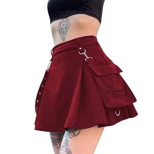 lot 12113 image: Ruolai Womens Cargo Pleated Skirt Sexy Club Y2k High Waist Tennis Skater A-line Mini Skirt Wine XXL