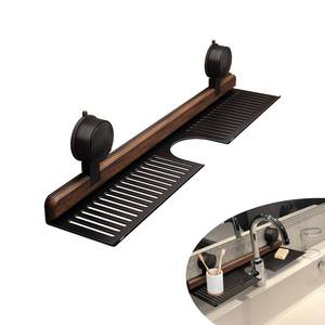 lot 12120 image: Walnut Bathroom Sink Shelf Over Faucet,2025 New No-Drill Shower Caddy Suction Cup with Strong Adhesion,Stable Over Sink Shower Rack for Easy Drainage,Wall Shelf for Bathroom,Kitchen (15.7IN40CM)