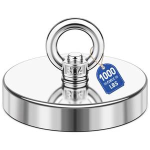 lot 12127 image: Junarter Neodymium Fishing Magnet, 1000 lbs Strong Magnet Fishing, Magnetic Fishing Magnets, Rare Earth Magnet with Countersunk Hole Eyebolt for Retrieving Items in Lake, Beach, Lawn 3.54����(90mm)
