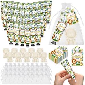 lot 12144 image: Loopeer 30 Set120 Pcs Safari Animal Baby Shower Favors for Guests Bulk Hand Cream Soap Party Favors Gifts Travel Size with Bags, Thanks You Tag for Games Prizes Decorations, Green