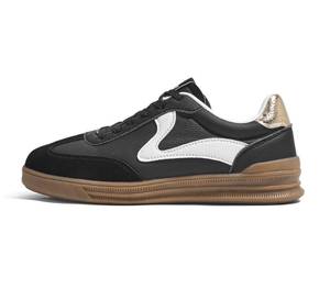 lot 12145 image: LUCKY STEP Womens Retro Fashion Sneakers Classic Cute Casual Trainers Trendy Footwear Lace up Tennis Walking Skate Shoes(BlackWhite,7 B(M) US)