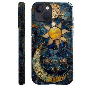 lot 12317 image: Generic Case Compatible with iPhone 14 - Glossy Hybrid Durable Shockproof Phone Cover,Cases for Woman Girl - Moon Stars Celestial Glass (Cross With Camo Antlers)
