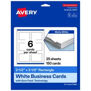 lot 12320 image: Avery Printable Rectangle Cards, Sure Feed Technology, 2.5 x 3.5, Matte White Cardstock, Print-to-the-Edge, LaserInkjet Cards, 150 Total