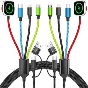 lot 12322 image: Firsting Travel Essentials 4-in-2 Multi Charging Cable with iWatch Charger, 2Pack 5FT Nylon Charging Cords, USB CUSB A Phone Charger Cord for iPhone 17-5, iPad, Galaxy S25-S21, CruiseCarHome Use