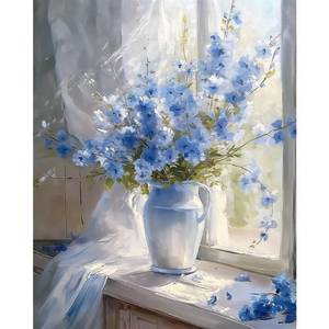 lot 12328 image: Natuyalo Paint by Numbers Kit for Adults - Blue Flower DIY Adult Paint by Number Kits Vase Acrylic Canvas Painting for Adults Beginners Art Crafts Without Frame, 16x20 Inch