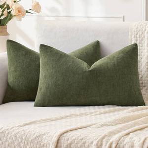 lot 12334 image: MIULEE Olive Green Couch Pillow Covers 12x20 Inch, Set of 2 Soft Decorative Lumbar Throw Pillow Covers Farmhouse for Sofa Living Room Bed