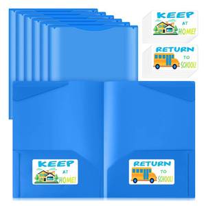 lot 12341 image: Henoyso 24 Pack Take Home Folders with 2 Pockets and Tabs, Plastic Classroom Communication Homework Folder School-to-Home with Clear Front Pocket for Students Parent Teacher Connector (Blue)