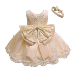 lot 12351 image: Toddler Baby Girls Formal Dresses Infant Bowknot Embroidery Tutu Lace Gown Dress Kids Pageant Party Wedding Birthday Flower Dresses Size 12M (Gold 12M)