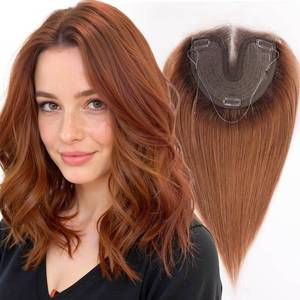 lot 12353 image: jouhoo Hair Topper Real Human Hair Lace Front, SilkHug 5x6 Aeromesh Base, 12 Inch Length 55g Weight, Halo Wire Secure Fit,Topper Hairpiece Human for Women Thinning, Copper Rose(30#)