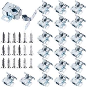 lot 12361 image: Bonuci 20 Pcs Cabinet Door Latch and Catch Hardware Double Roller Catch Cabinet Latches with Spear Strike for Closet Doors Kitchen (Silver)