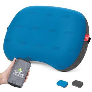 lot 12375 image: Hikenture Camping Pillow Ultralight, Inflatable Pillows with Removable Cover, Compact Portable Backpacking Pillow, Ergonomic Blow Up Camp Pillows, Washable Air Pillow for Hiking, Beach (Blue)