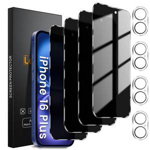 lot 12395 image: Lesakit 44 Pack Privacy Screen Protector for iPhone 16 Plus 6.7-Inch with 4 Pack Camera Lens Protector, Anti Spy Tempered Glass Film 9H Hardness Case Friendly