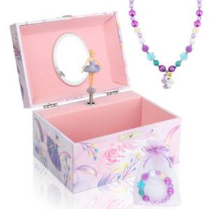 lot 12400 image: Taduoduo Girls Musical Jewelry Box Organizer with Jewelry Set - Pink Purple Spinning Ballerina Theme, Swan Lake Tune - Jewelry Storage and Music Box for Girls